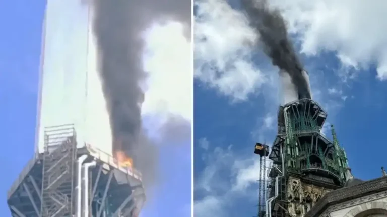 Según las imágenes, el incendio afecta a la flecha de la catedral gótica de la ciudad francesa de Ruán, en Normandía, donde se están realizando trabajos de restauración, un suceso que ha evocado, con diferentes proporciones, al grave fuego de Notre Dame de París de abril de 2019.