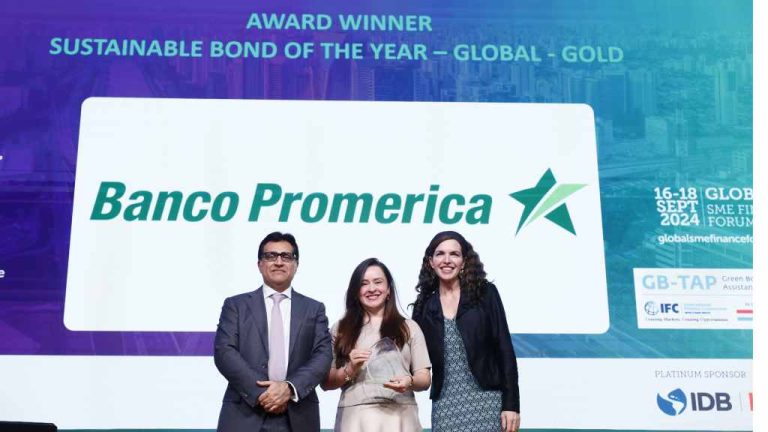 Banco Promerica fue reconocido con el Premio de Oro en la categoría Bono Sostenible del Año en los prestigiosos Global SME Finance Awards 2024, que fue otorgado en el marco del Foro Global de Finanzas para PYMEs en São Paulo, Brasil, y destaca el compromiso del banco con la sostenibilidad y el desarrollo económico de El Salvador.
