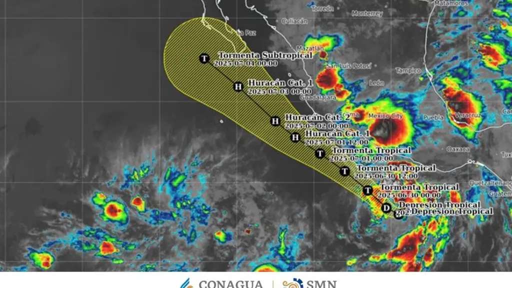Su trayectoria se mantiene rumbo oeste a una velocidad de 15 kms por hora, con vientos sostenidos de 65 km/h y rachas de hasta 85 km/h.