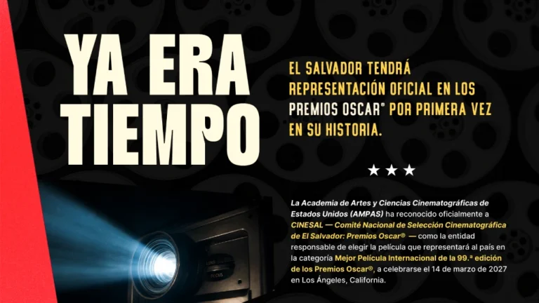 Claqueta de cine junto a la bandera de El Salvador, Premios Oscar
